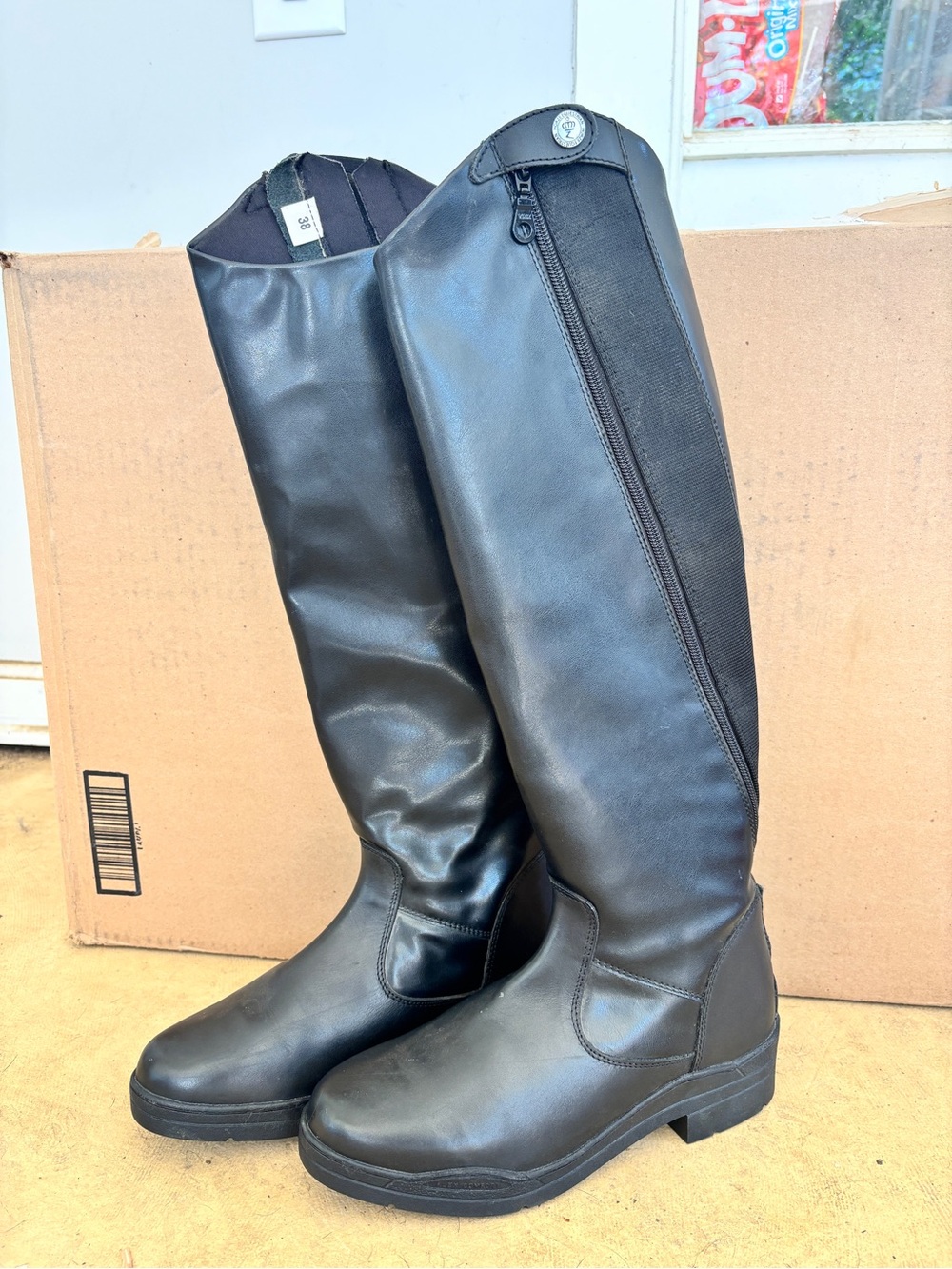 Horze Tall Black Dress Riding Boots, Size 38